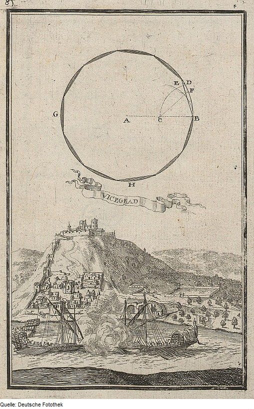 A black and white drawing of a circle on top of a hill.