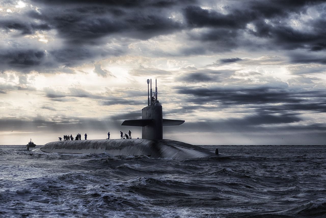 A submarine is floating on top of a body of water.