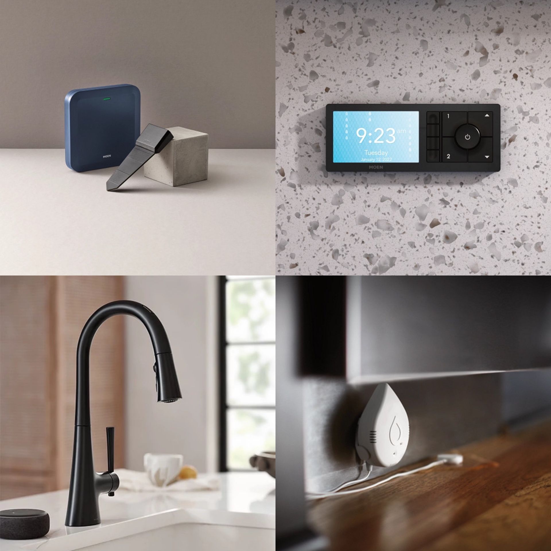 A collage of four pictures of different types of appliances
