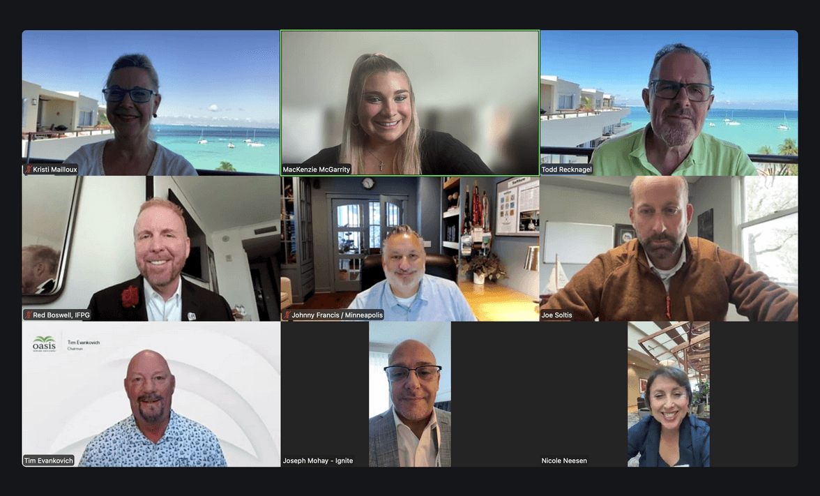 Nine people in a virtual FranFaith Mastermind group meeting.