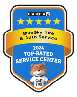 A blue sky tire and auto service top rated service center badge
