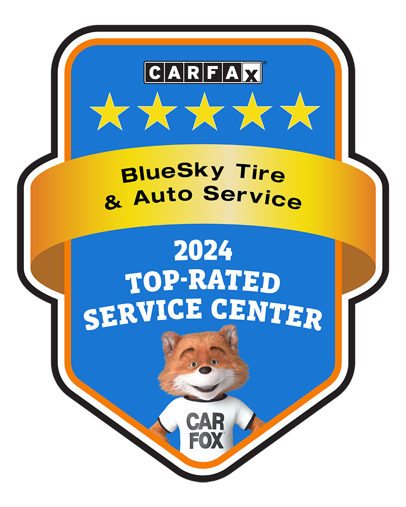 A blue sky tire and auto service top rated service center badge