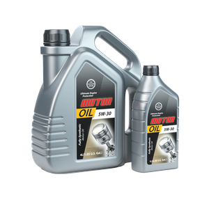 Two bottles of motor oil on a white background