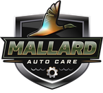 Logo for Mallard Auto Care: a duck in flight, text 