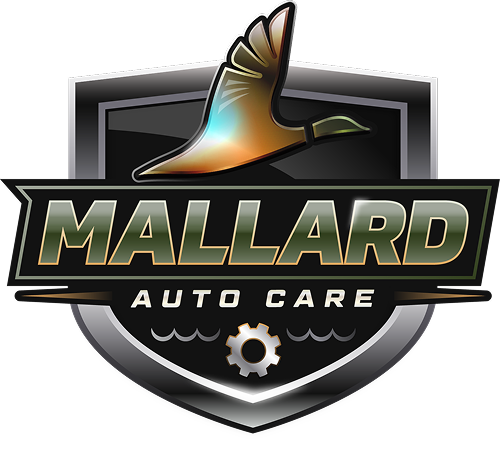 Logo for Mallard Auto Care: a duck in flight, text 
