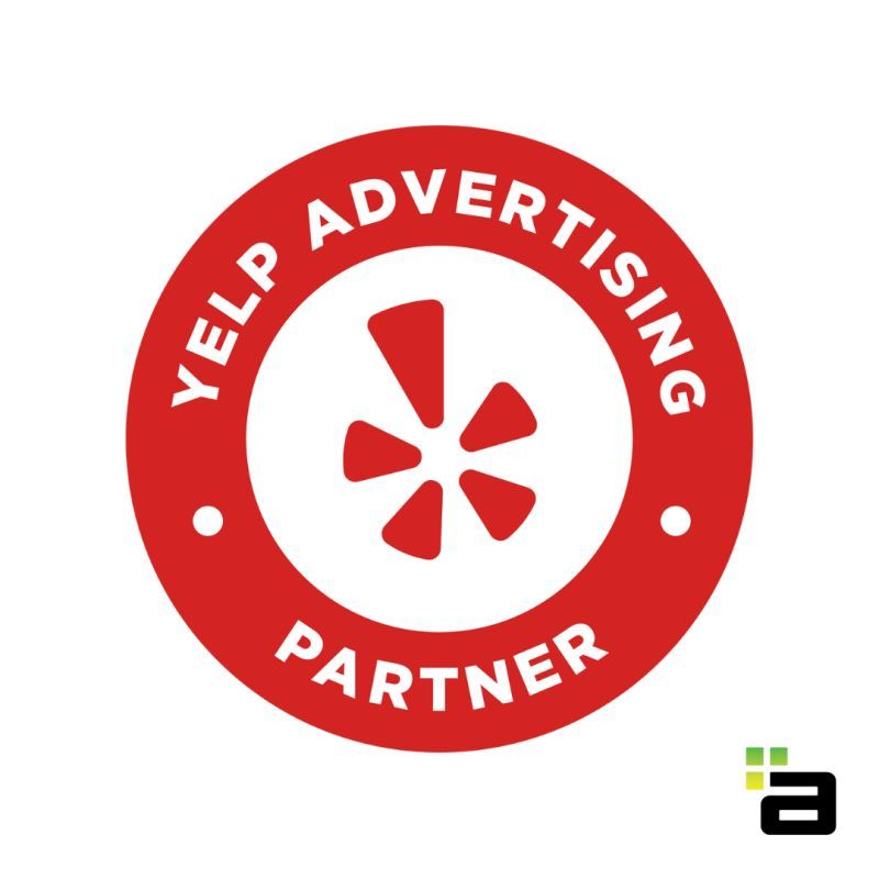 A yelp advertising partner badge on a white background