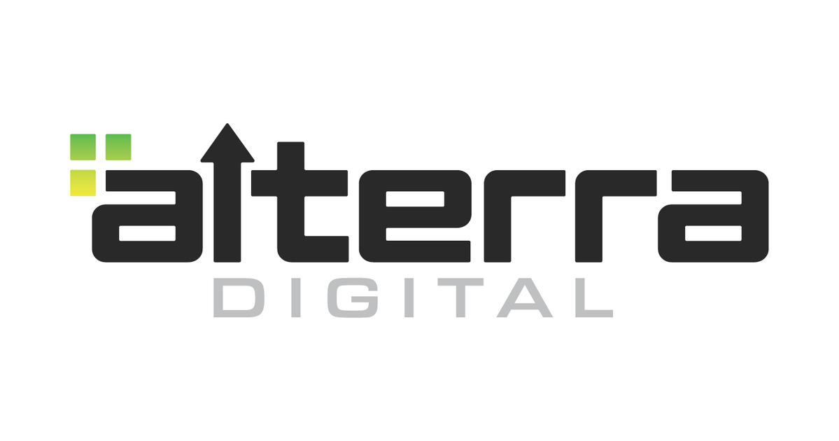 The alterra digital logo is black and green with an arrow pointing up.