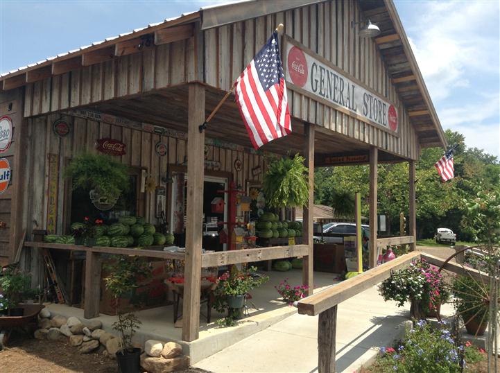 General Store front entrance with American flag
