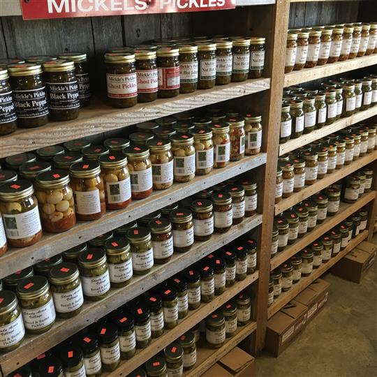 Jarred goods on a display for sale