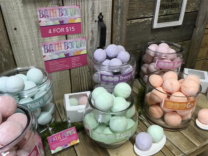 Bath bombs on a display for sale