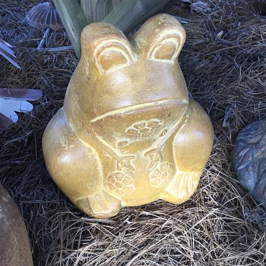 Frog garden decorations on hay