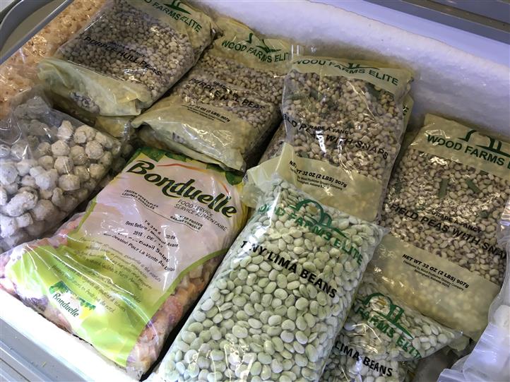 Bagged Lima beansin a freezer