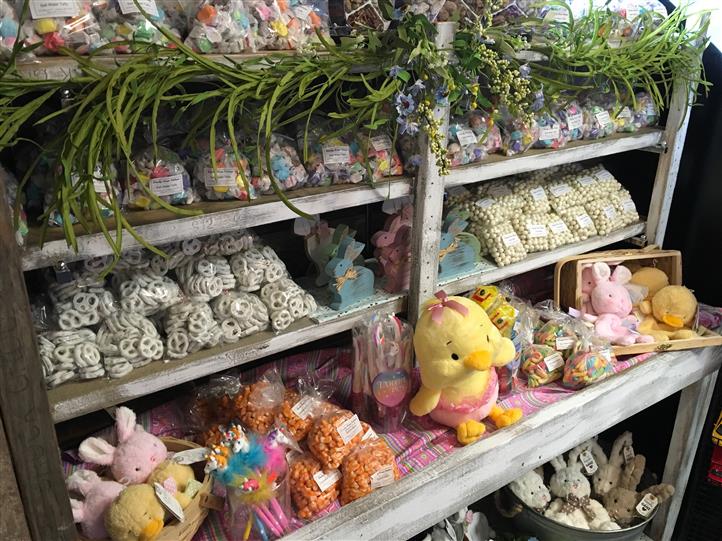 Easter theme assorted treats, Plush dolls, and decorations