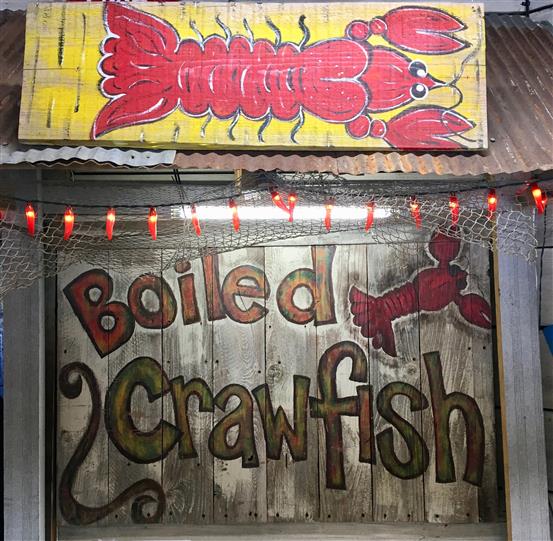Boiled craw fish sign with painting of crawfish