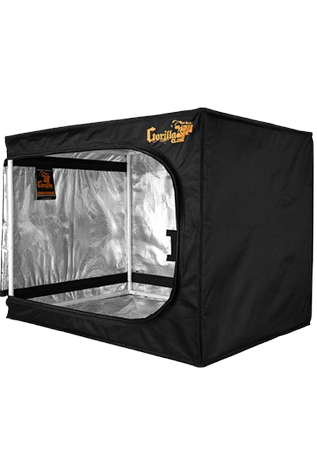 A black tent with a foil lining and a door on a white background.