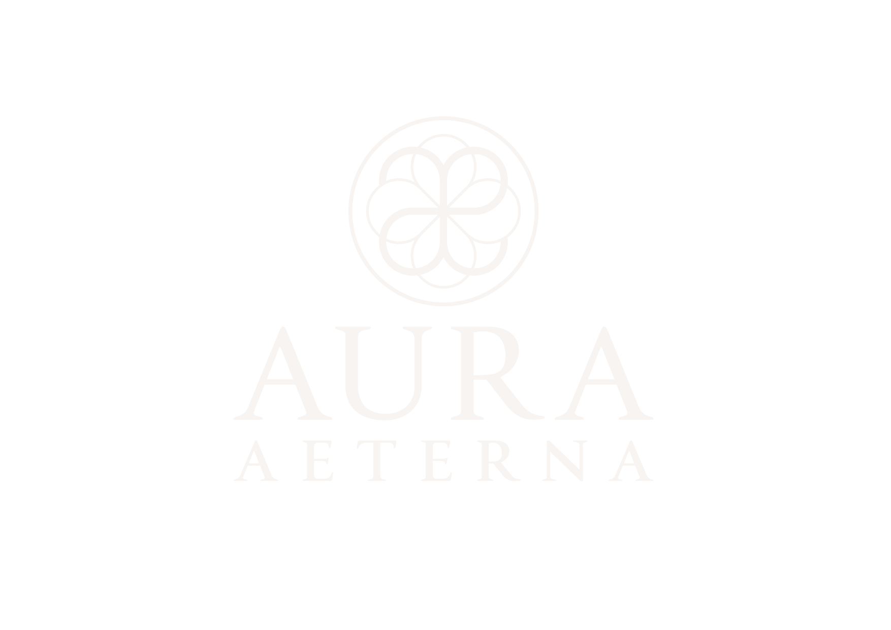 Logo di Aura Aeterna: disegno floreale stilizzato sopra il nome del marchio scritto in un elegante carattere tipografico.