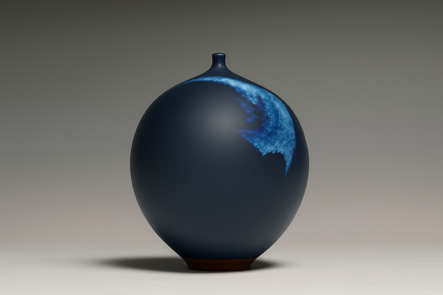 Vaso in ceramica blu scuro a forma di lacrima con dettagli in smalto blu.