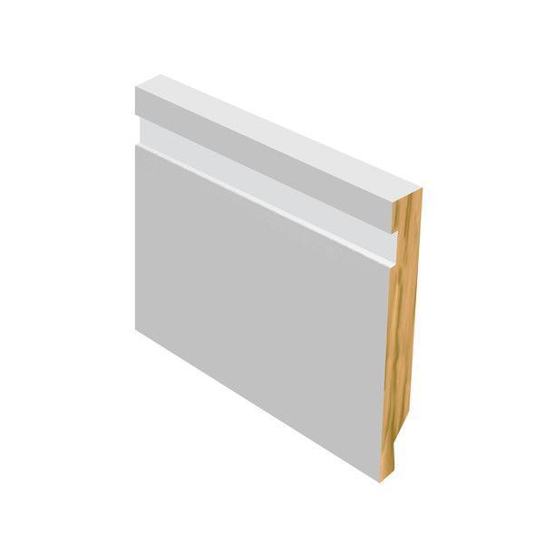 A white molding with a wooden trim on a white background.