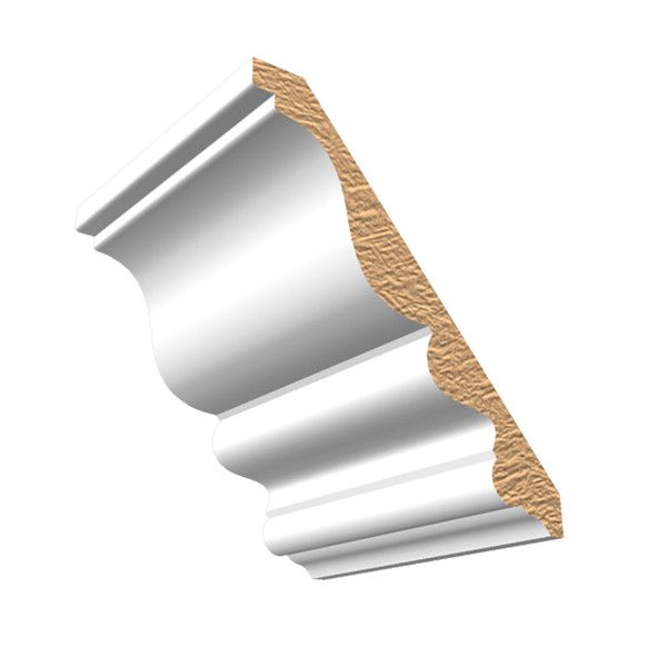 A white crown molding on a white background