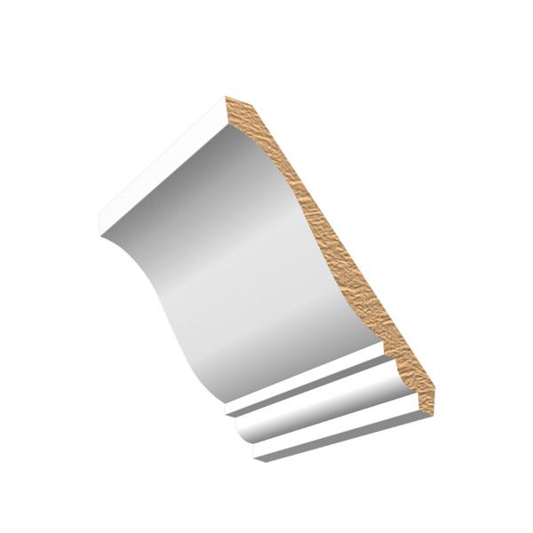 A white crown molding with a wooden trim on a white background