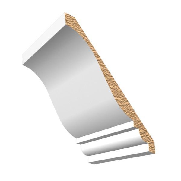 A white crown molding with a wooden trim on a white background