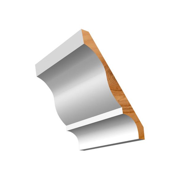 A white crown molding with a wooden trim on a white background