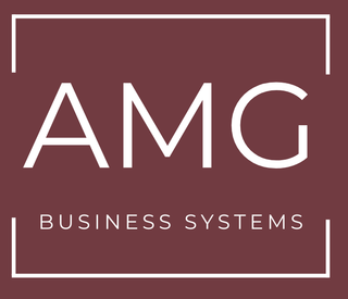 The logo for amg business systems is white on a black background.