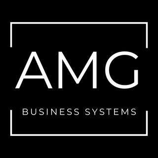 The logo for amg business systems is white on a black background.