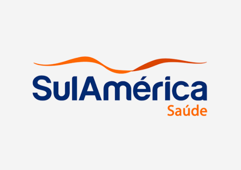 SulAmérica Saúde logo: Dark blue text with orange wave above, 