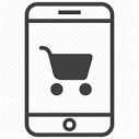 A cell phone with a shopping cart on the screen.