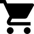 A black and white shopping cart icon on a white background.