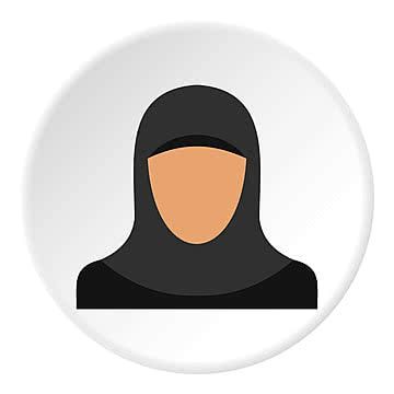 Woman wearing a black hijab, tan face, inside a white circle.