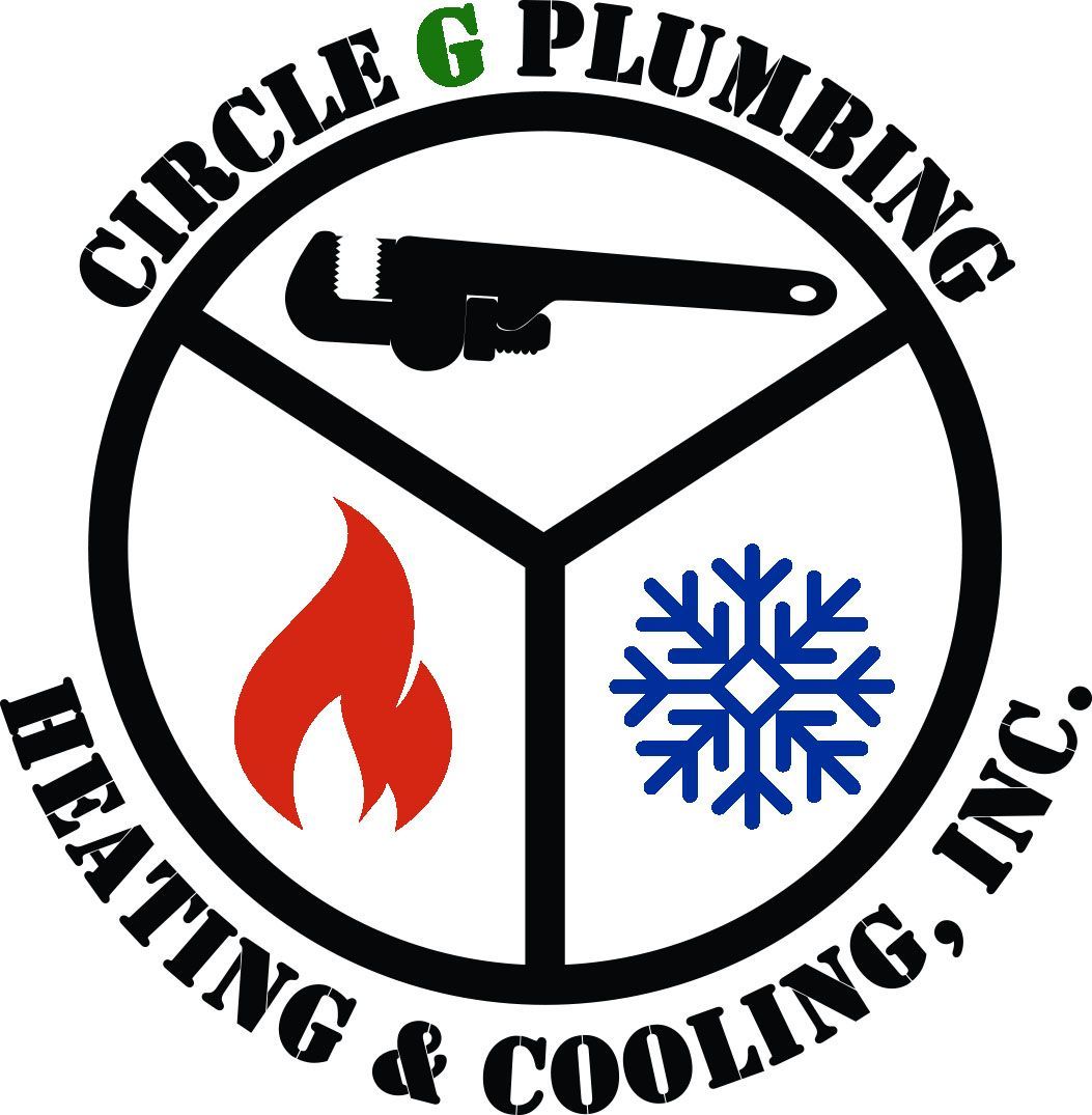Circle G Plumbing logo: wrench, flame, snowflake, black and green text.
