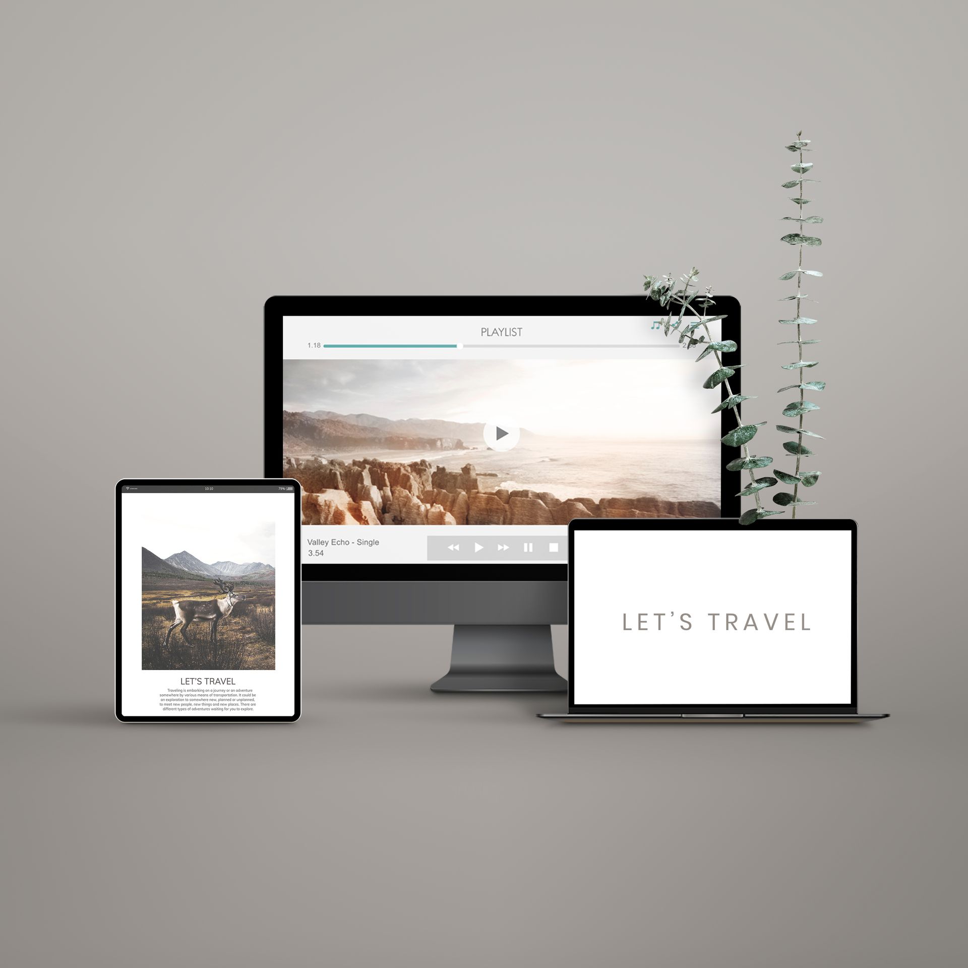 A picture showing desktop, ipad and phone screens.