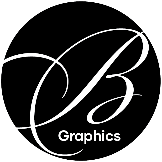 Logo Icon for BrandGraphics, A white script B in a black circle.