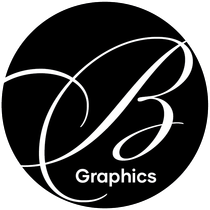 Logo Icon for BrandGraphics, A white script B in a black circle.