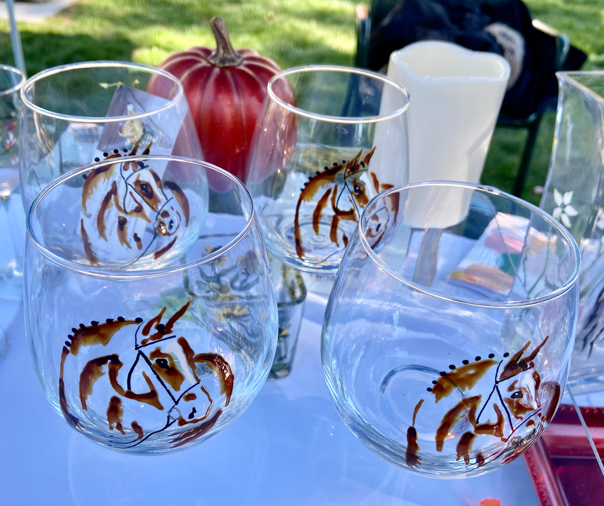 Custom hand-painted equine logo glasses