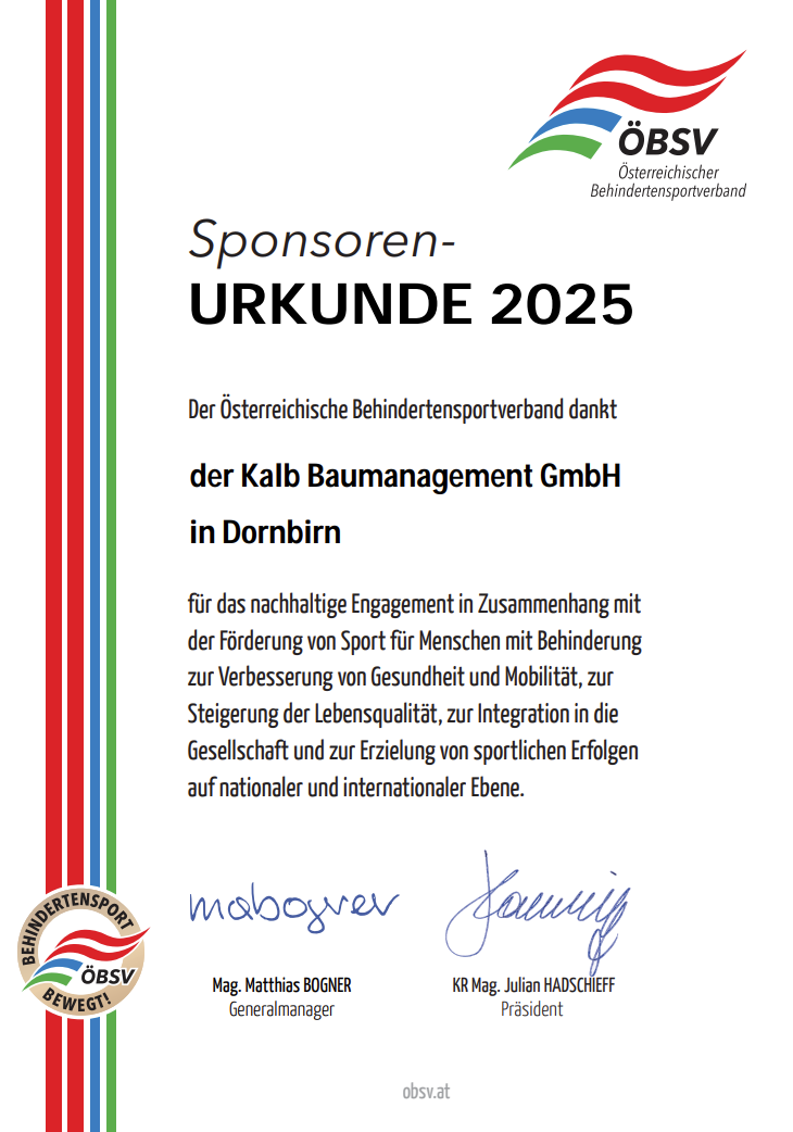 Sponsor Urkunde ÖBSV
