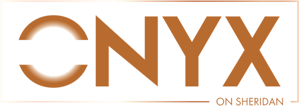 ONYX logo, brown letters, "ON SHERIDAN" text underneath.