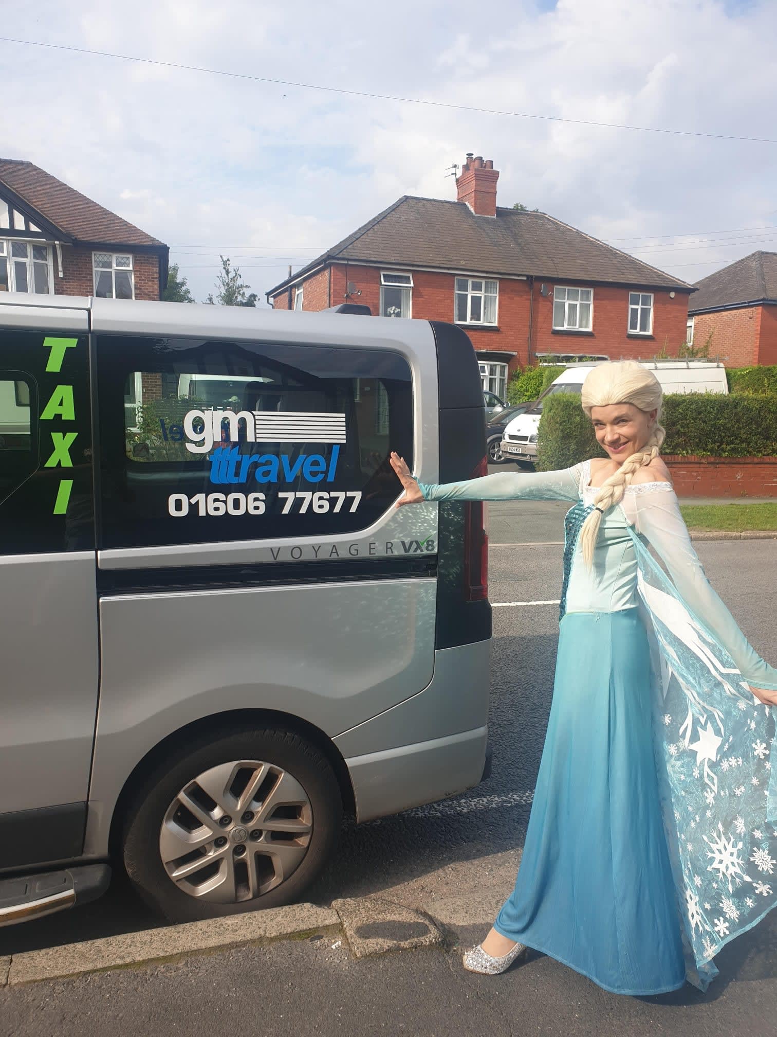 Princess stood outside taxi