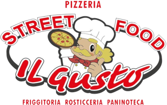 un logo per una pizzeria chiamata il gusto