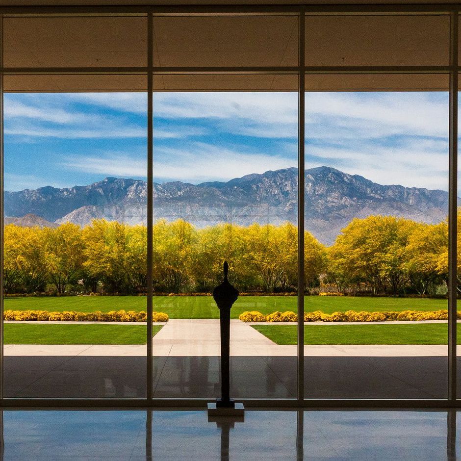Photograph of the mountain and main garden view at Sunnylands in Ranch Mirage