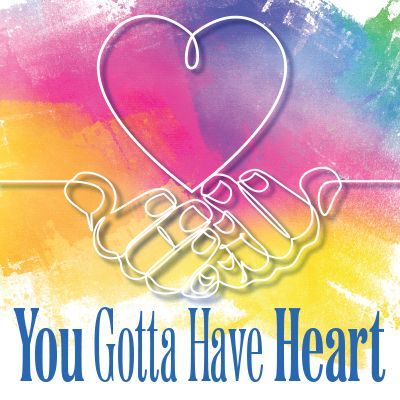 White line art of two hands cradling a heart on a colorful background. Text reads,