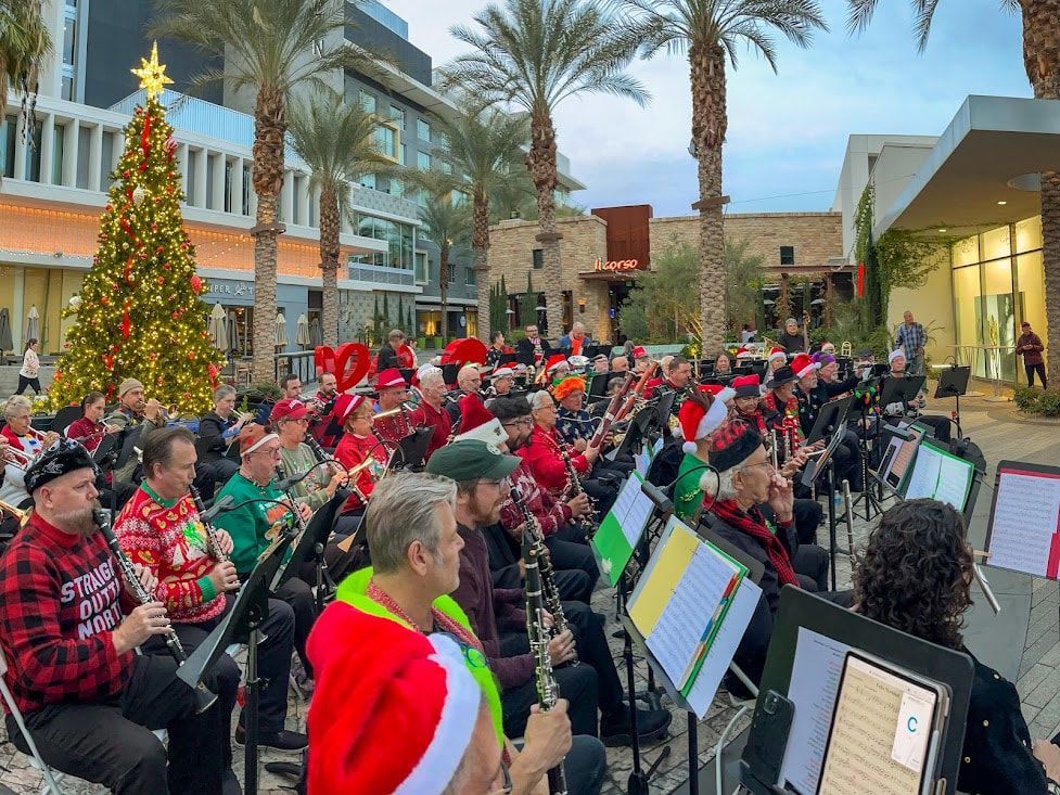 The Desert Winds Pep Band performs Holiday Music in the Plaza near Starbucks in Downtown Palm Springs
