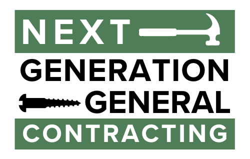 A sign that says `` next generation general contracting '' with a hammer and screw.