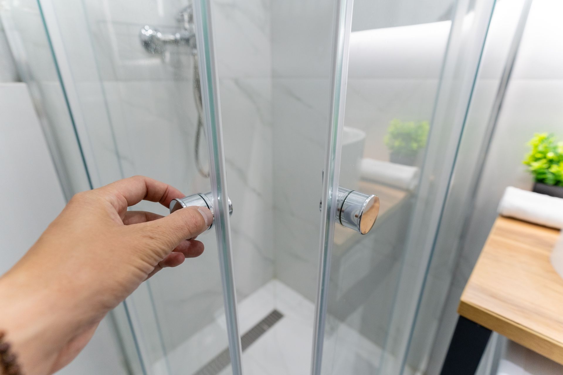 Man open the bathroom shower