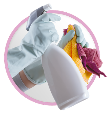 hands carrying cleaning supplies
