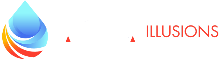 A logo for a company called illusions with a drop of water on a white background.