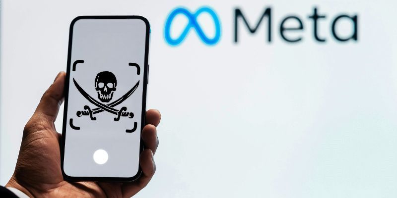 aplicativo como Lens identificando pirataria no logo da Meta