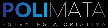 A blue and white logo for polimata estratégia criativa